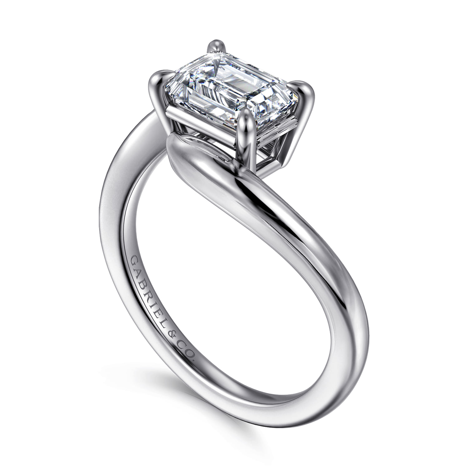 Emerald Bypass Diamond Engagement Ring in 14K White Gold, photograph 3