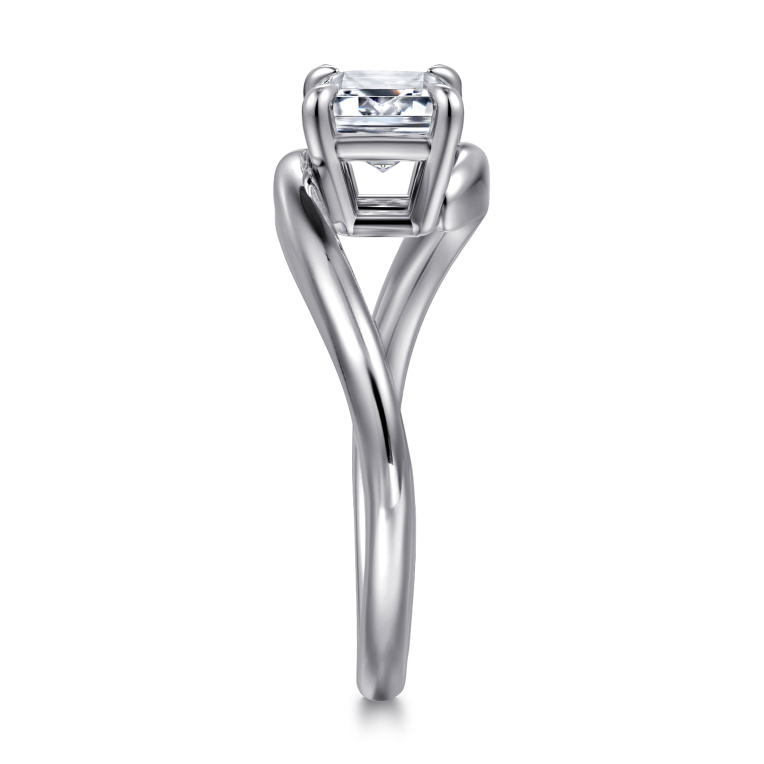 Emerald Bypass Diamond Engagement Ring in 14K White Gold, photograph 4