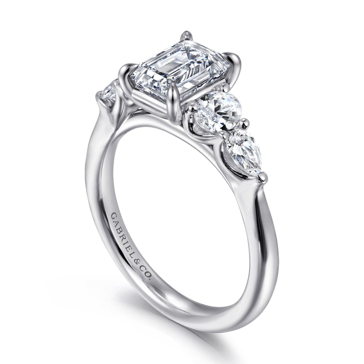 Emerald Diamond Engagement Ring in 14K White Gold, photograph 3