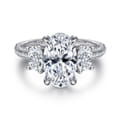 Ferah - 14K White Gold Three Stone Oval Cut Diamond Engagement Ring