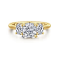 Charisa - 14K Yellow Gold Cushion Cut Three Stone Diamond Engagement Ring