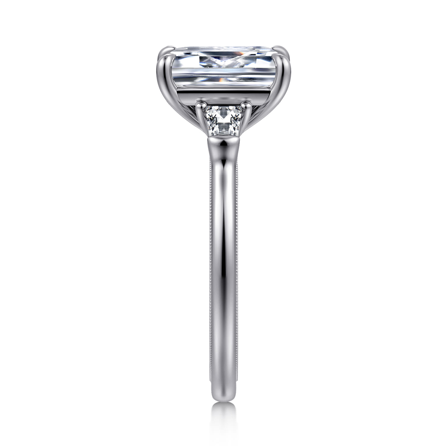 Emerald Three Stone Diamond Engagement Ring in 14K White Gold, photograph 5