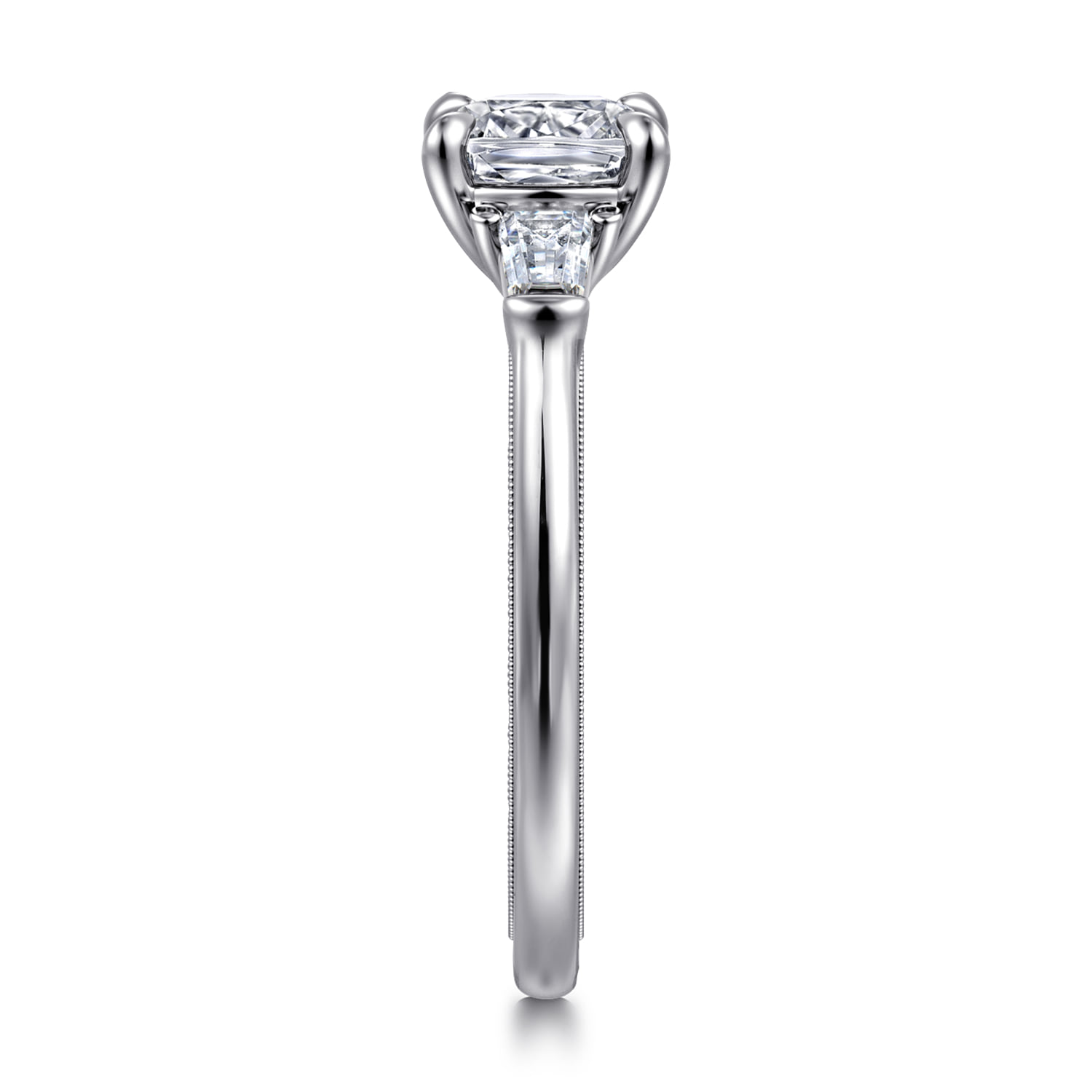 Cushion Three Stone Diamond Engagement Ring in 14K White Gold, photograph 4