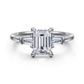 Louann - 14K White Gold Emerald Cut Three Stone Diamond Engagement Ring