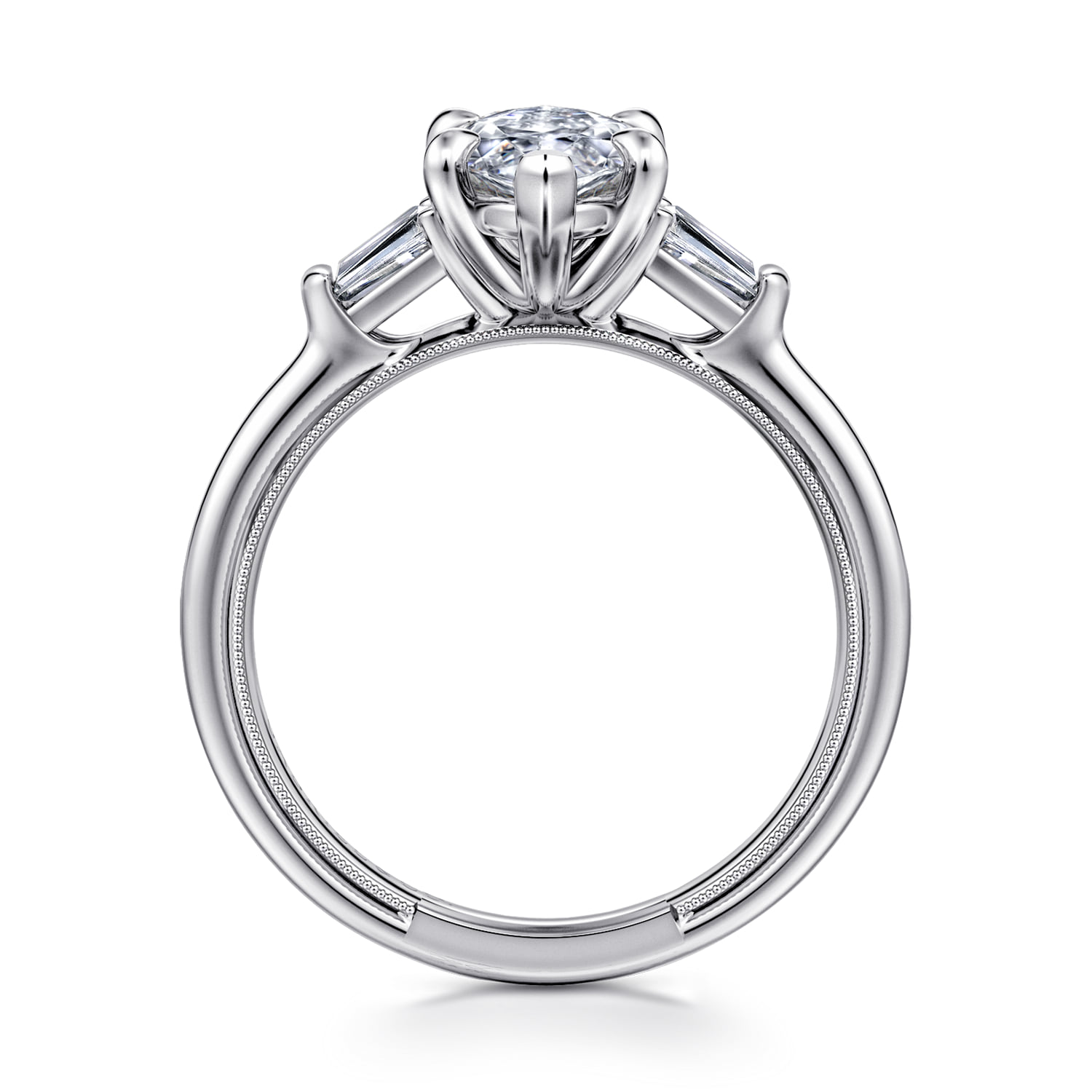 Marquise Three Stone Diamond Engagement Ring in 14K White Gold, photograph 2