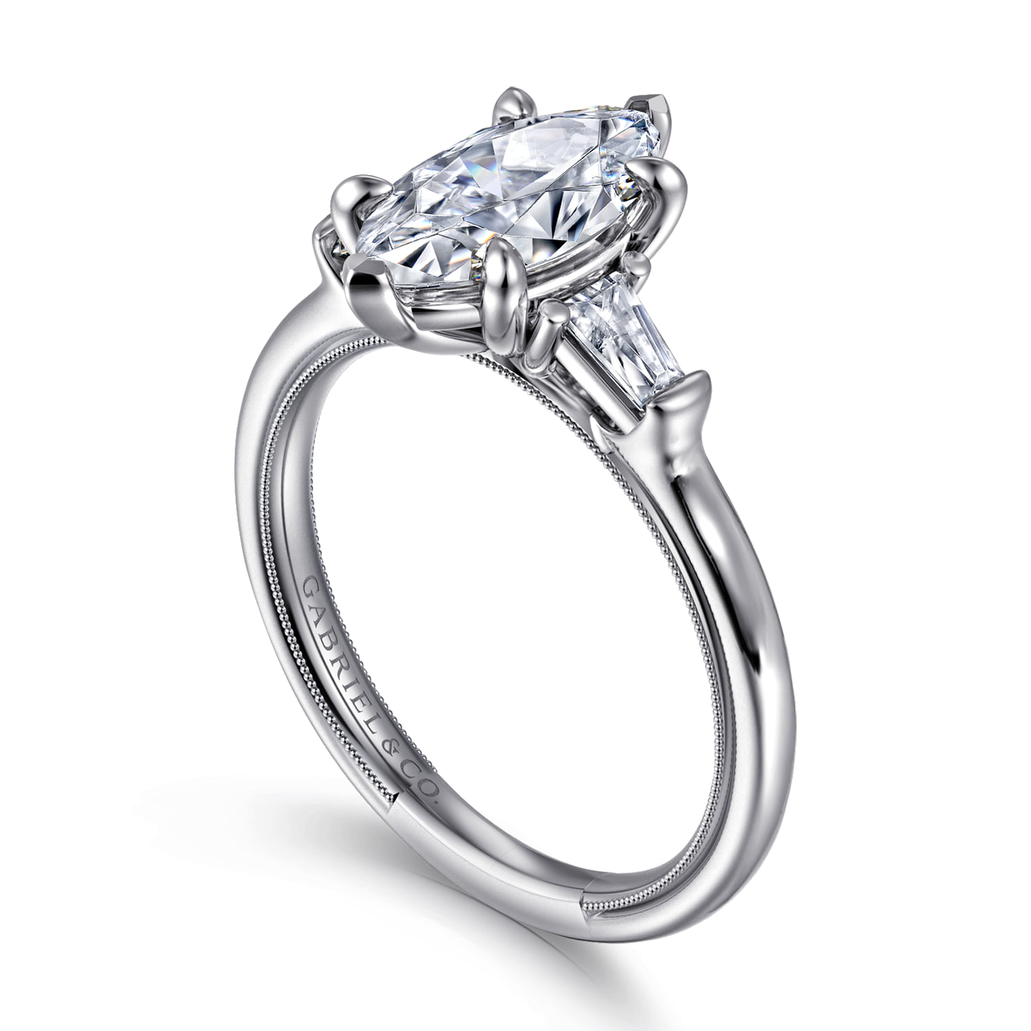 Marquise Three Stone Diamond Engagement Ring in 14K White Gold, photograph 3