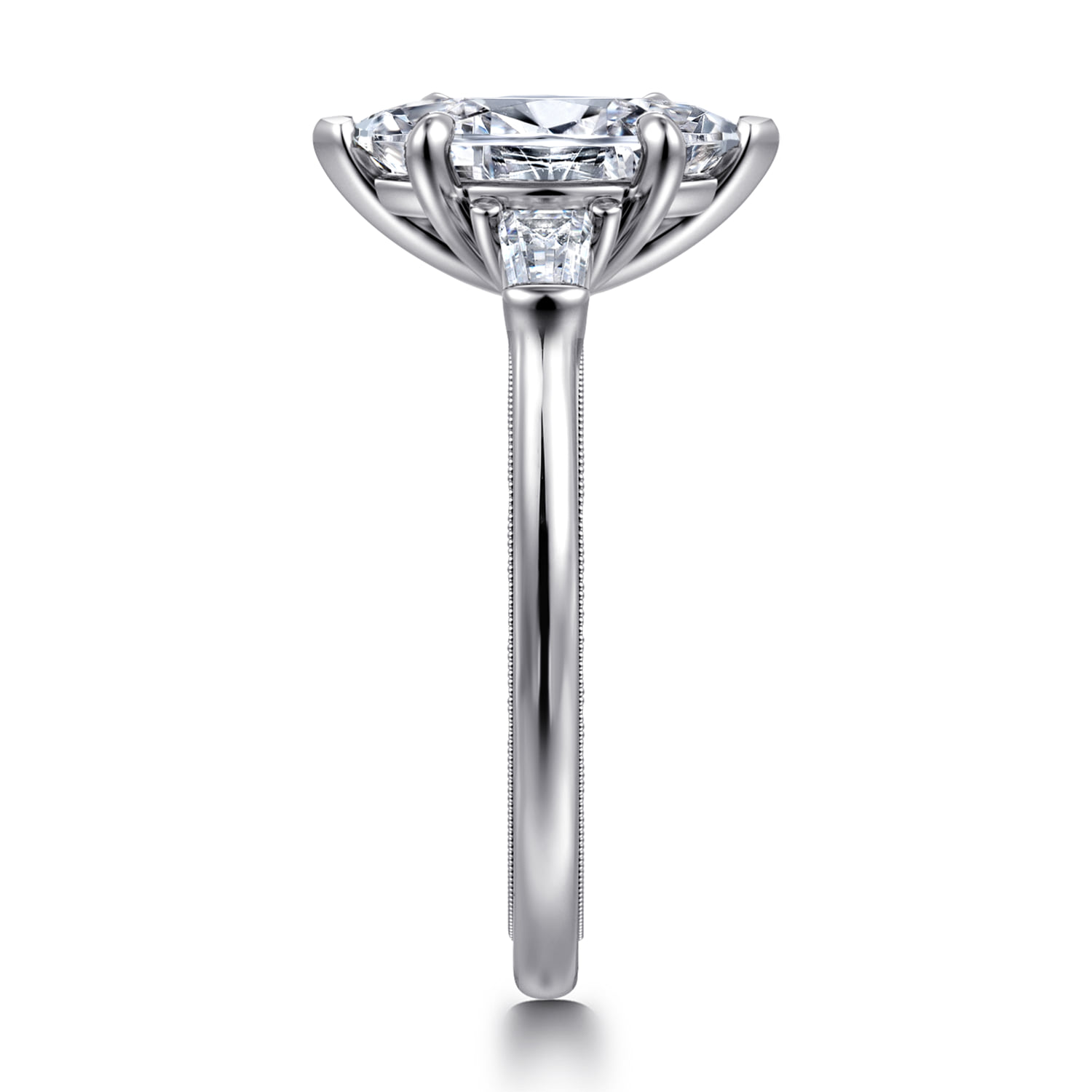 Marquise Three Stone Diamond Engagement Ring in 14K White Gold, photograph 4