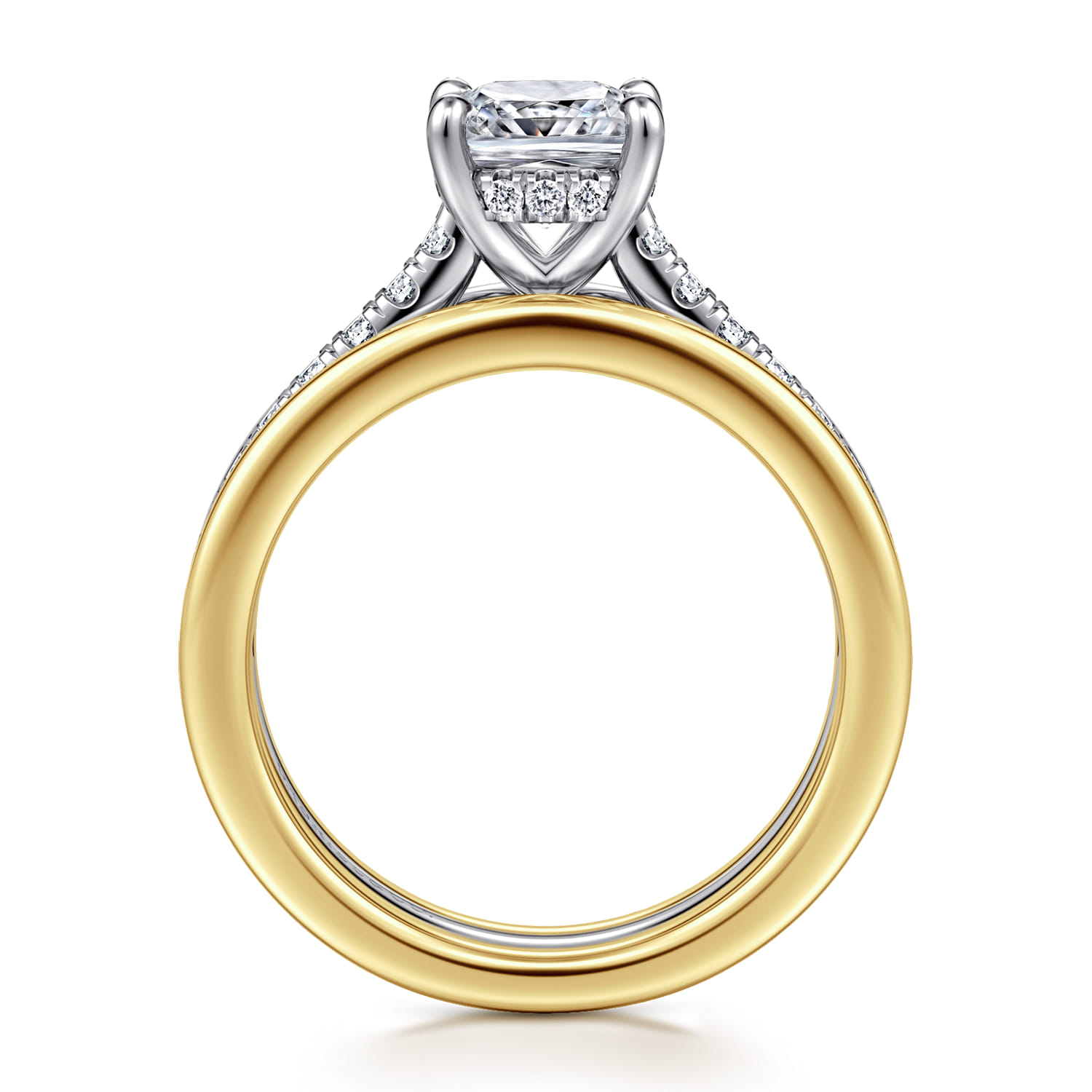 Cushion Wide Band Diamond Engagement Ring in 14K White/Yellow Gold, photograph 2