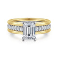 Feah - 14K Yellow-White Gold Wide Band Emerald Cut Diamond Engagement Ring