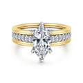 Feah - 14K Yellow-White Gold Wide Band Marquise Shape Diamond Engagement Ring