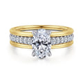 Feah - 14K Yellow-White Gold Wide Band Oval Diamond Engagement Ring