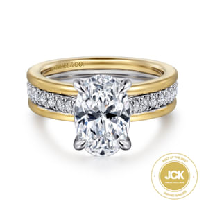 Feah - 14K Yellow-White Gold Wide Band Oval Diamond Engagement Ring