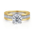 Feah - 14K Yellow-White Gold Wide Band Round Diamond Engagement Ring