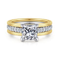 Feah - 14K Yellow-White Gold Wide Band Princess Cut Diamond Engagement Ring