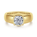Elza - 14K Yellow Gold Bezel Prong Wide Band Cushion Diamond Engagement Ring