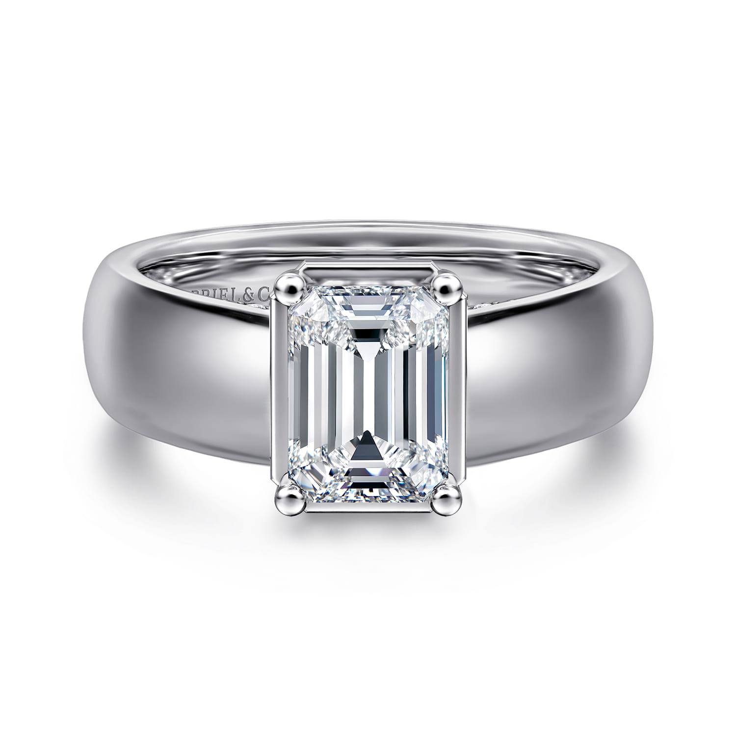 Bezel Prong Wide Band Emerald Diamond Engagement Ring
