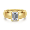 Elza - 14K Yellow Gold Bezel Prong Wide Band Emerald Diamond Engagement Ring
