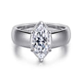 Elza - 14K White Gold Bezel Prong Wide Band Marquise Diamond Engagement Ring