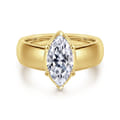 Elza - 14K Yellow Gold Bezel Prong Wide Band Marquise Diamond Engagement Ring