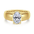 Elza - 14K Yellow Gold Bezel Prong Wide Band Oval Diamond Engagement Ring