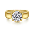 Elza - 14K Yellow Gold Bezel Prong Wide Band Round Diamond Engagement Ring