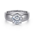 Elza - 14K White Gold Bezel Prong Wide Band Round Diamond Engagement Ring