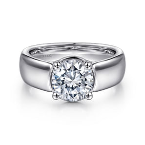 Elza - 14K White Gold Wide Band Round Diamond Engagement Ring