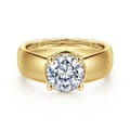 Elza - 14K Yellow Gold Bezel Prong Wide Band Round Diamond Engagement Ring