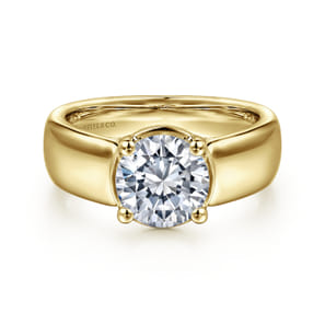 14K Yellow Gold Wide Band Round Diamond Engagement Ring @ $2575. Shop