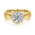 Elza - 14K Yellow Gold Bezel Prong Wide Band Round Diamond Engagement Ring