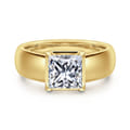 Elza - 14K Yellow Gold Bezel Prong Wide Band Princess Cut Diamond Engagement Ring