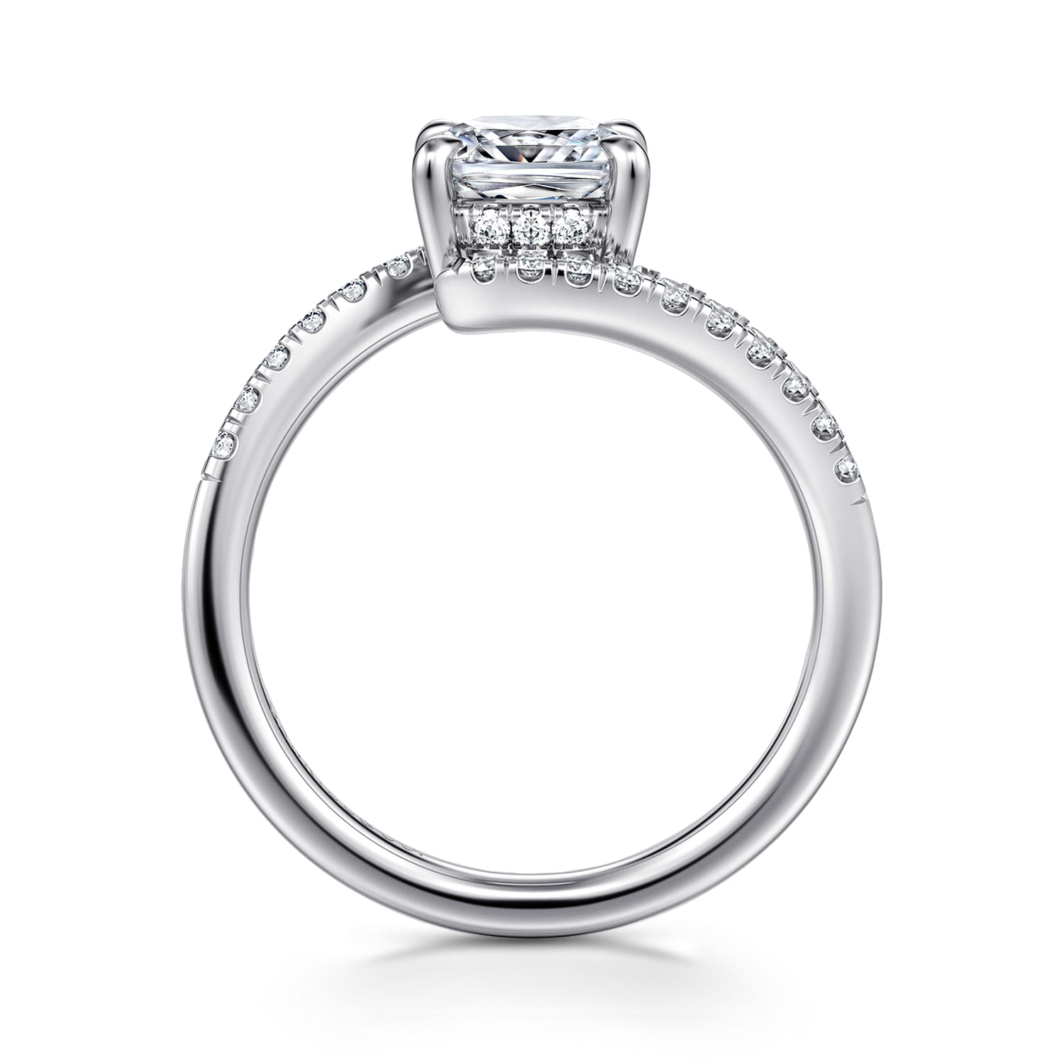 Cushion Bypass Hidden Halo Diamond Engagement Ring in 14K White Gold, photograph 2
