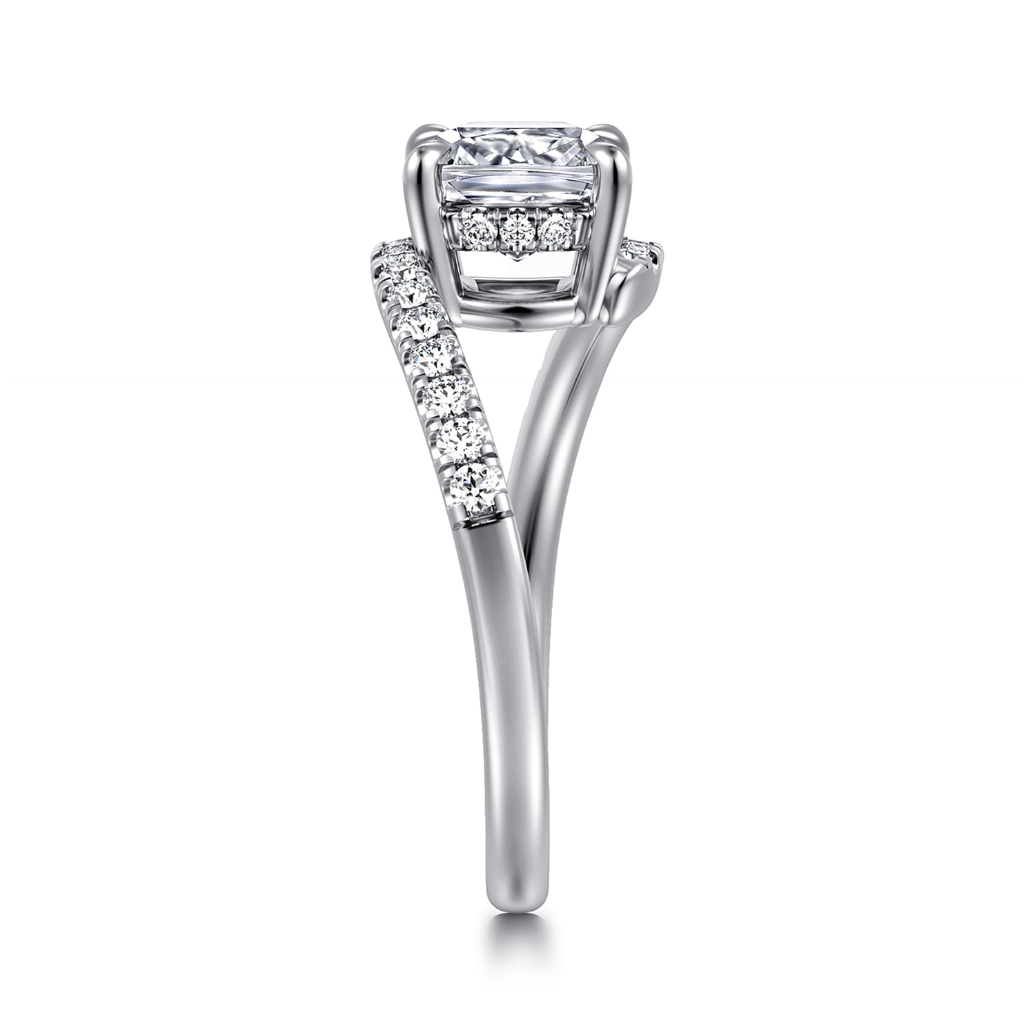 Cushion Bypass Hidden Halo Diamond Engagement Ring in 14K White Gold, photograph 4