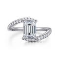 Leina - 14K White Gold Emerald Cut Hidden Halo Diamond Engagement Ring