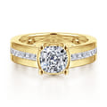 Dennise - 14K Yellow Gold Wide Band Cushion Cut Diamond Engagement Ring