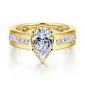 Dennise - 14K Yellow Gold Wide Band Pear Shape Diamond Engagement Ring