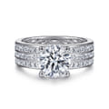 Eedie - 14K White Gold Round Wide Band Engagement Ring