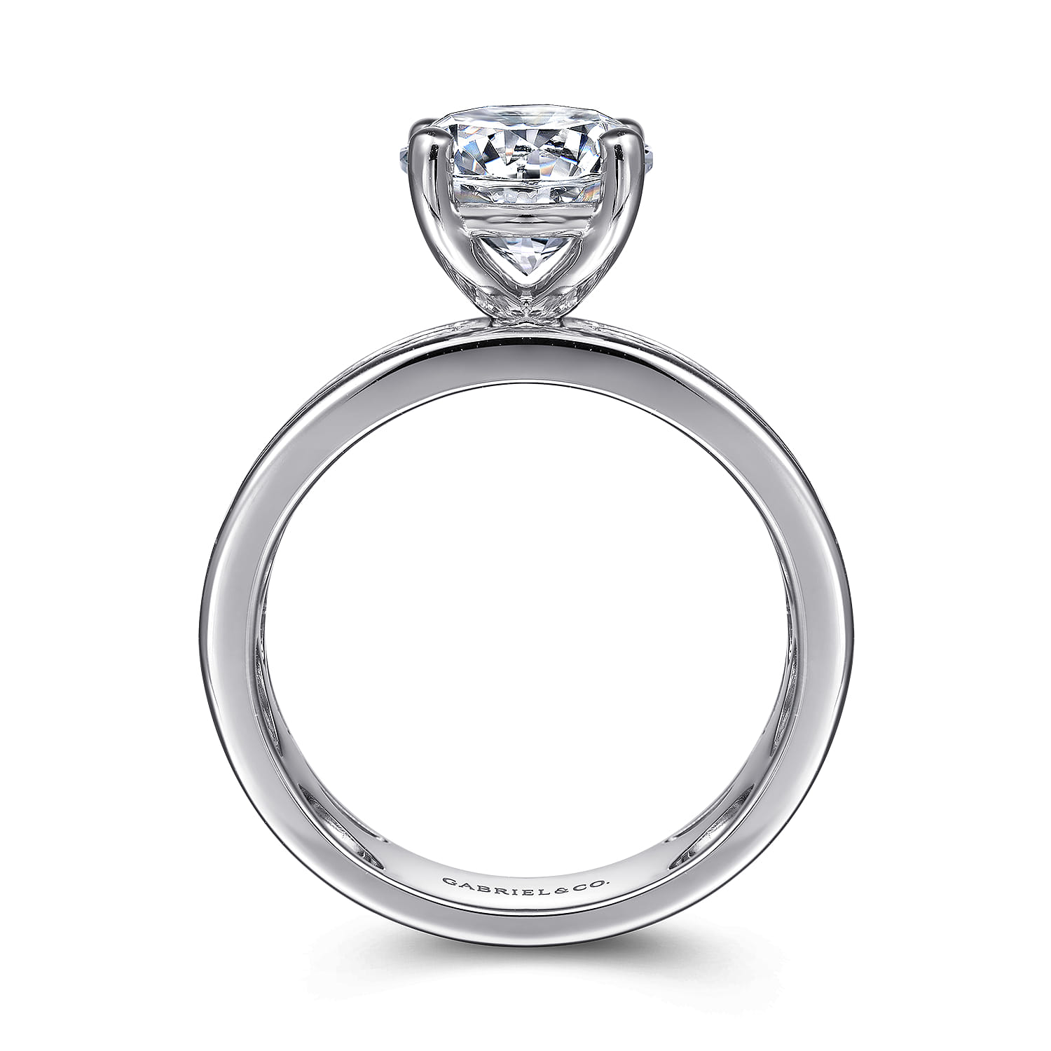 Round Wide Band Diamond Engagement Ring in 14K White Gold, photograph 2