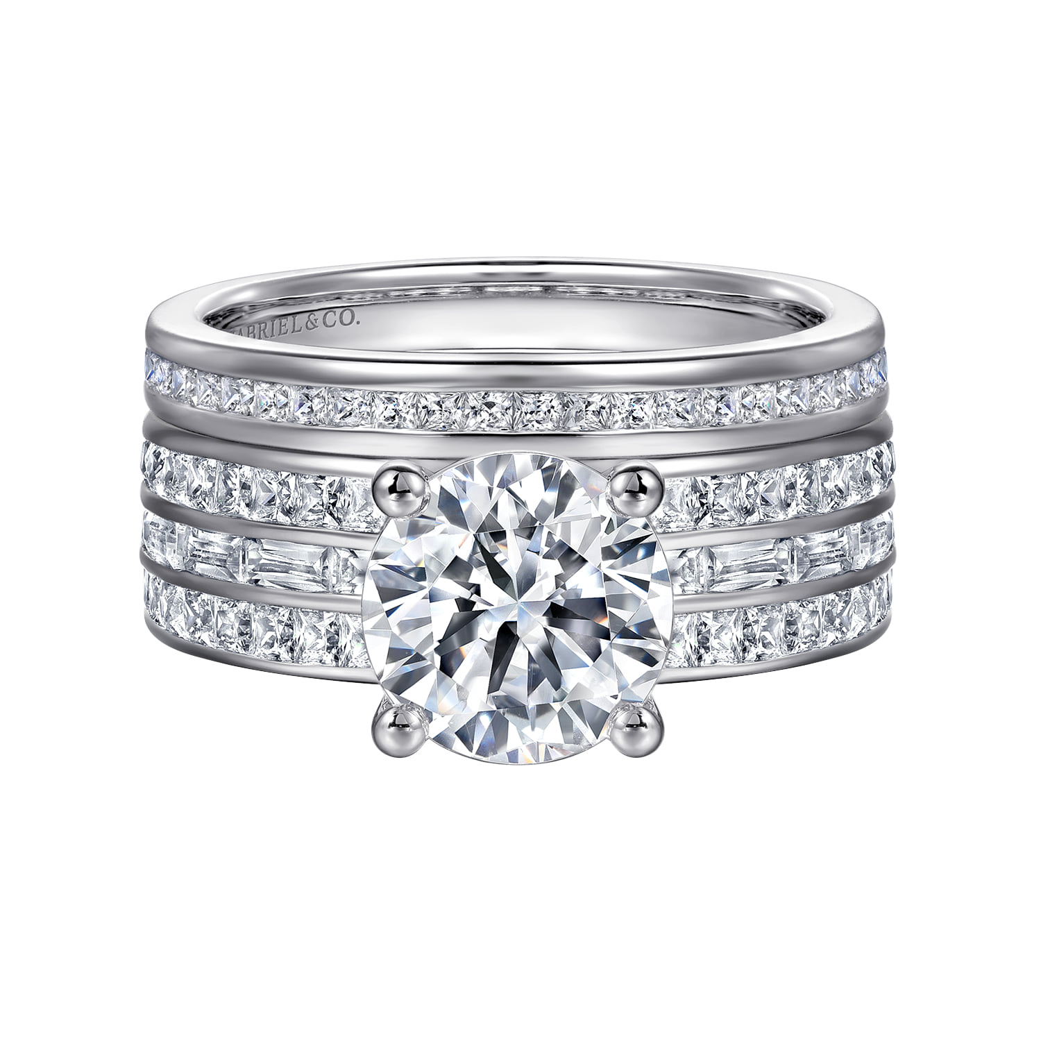 Round Wide Band Diamond Engagement Ring in 14K White Gold, photograph 4