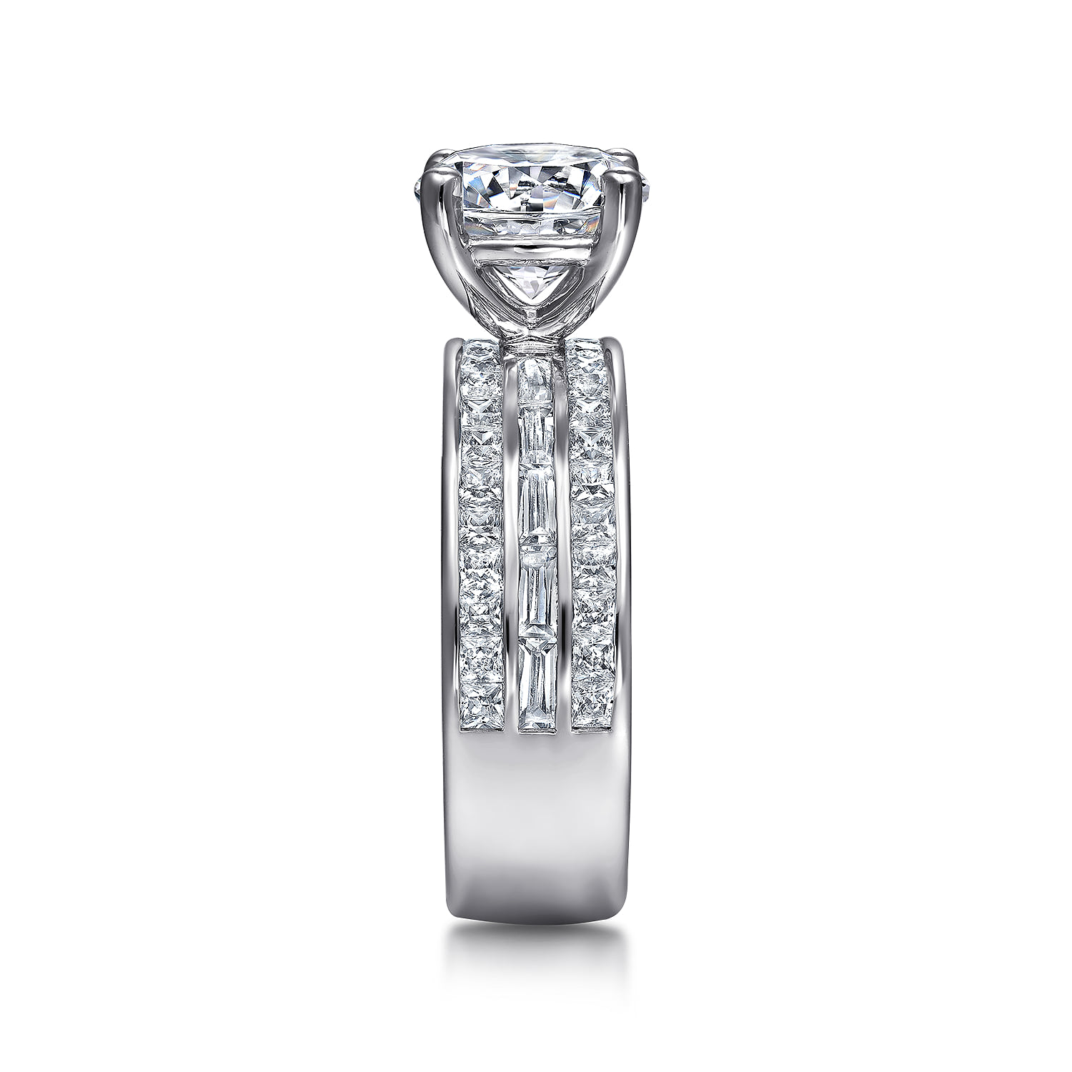 Round Wide Band Diamond Engagement Ring in 14K White Gold, photograph 5