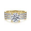 Eedie - 14K Yellow Gold Round Wide Band Diamond Engagement Ring