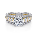 Elisse - 14K Yellow-White Gold Wide Band Round Diamond Engagement Ring