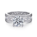 Elsaa - 14K White Gold Channel Set Baguette Round Diamond Engagement Ring