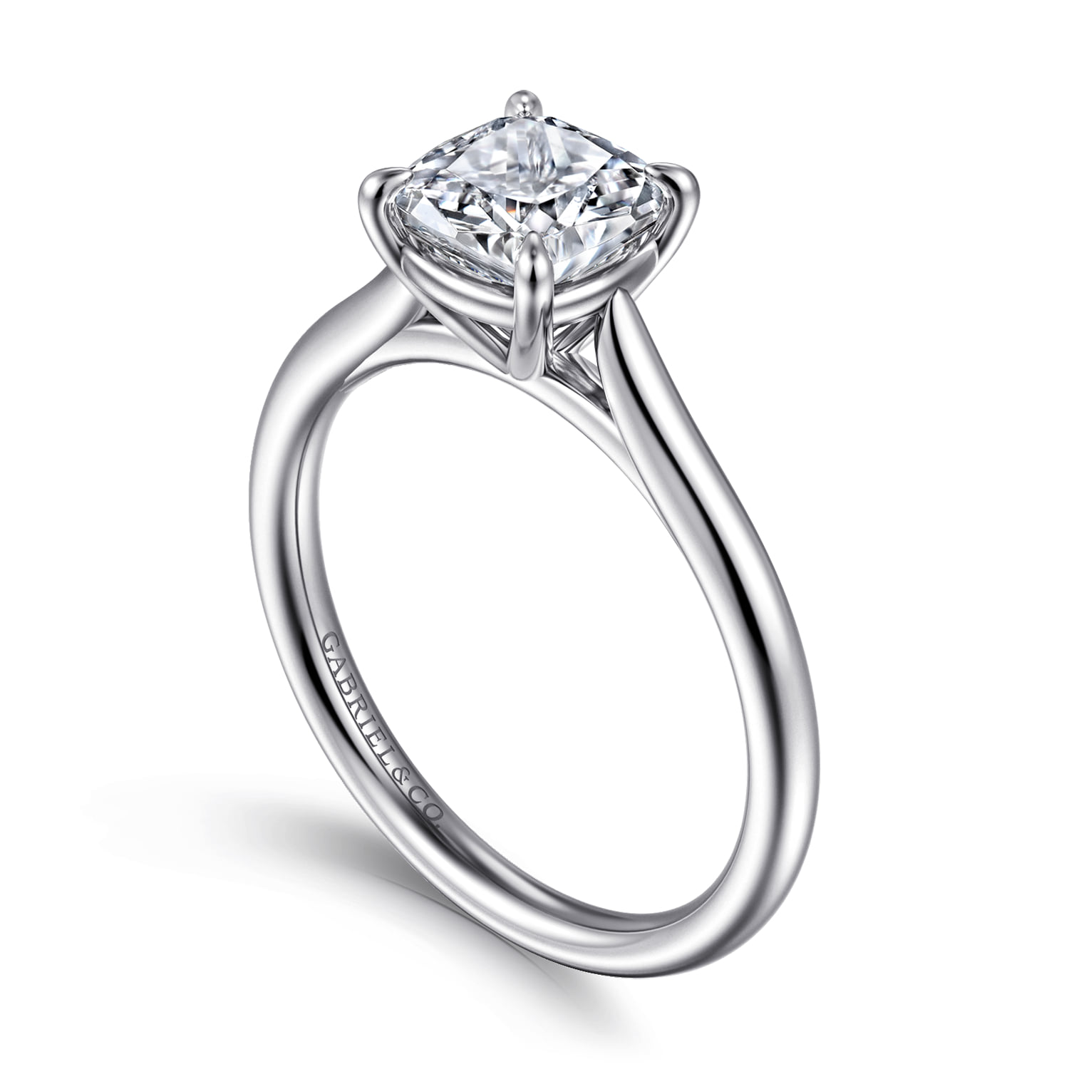 Cushion Solitaire Diamond Engagement Ring in 14K White Gold, photograph 3