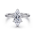 Aure - 14K White Gold Marquise Shape Solitaire Diamond Engagement Ring
