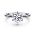 Aure - 14K White Gold 6 Prong Round Solitaire Diamond Engagement Ring
