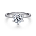 Aure - 14K White Gold 6 Prong Round Solitaire Diamond Engagement Ring