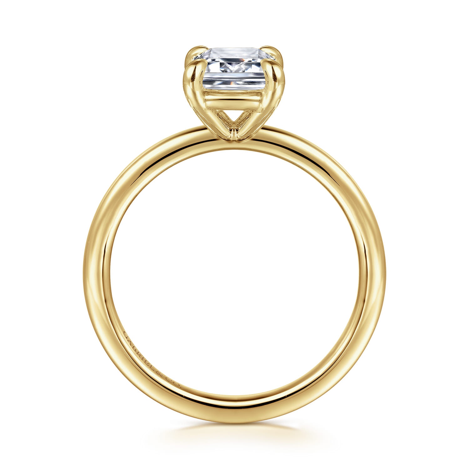 Emerald Solitaire Diamond Engagement Ring in 14K Yellow Gold, photograph 2