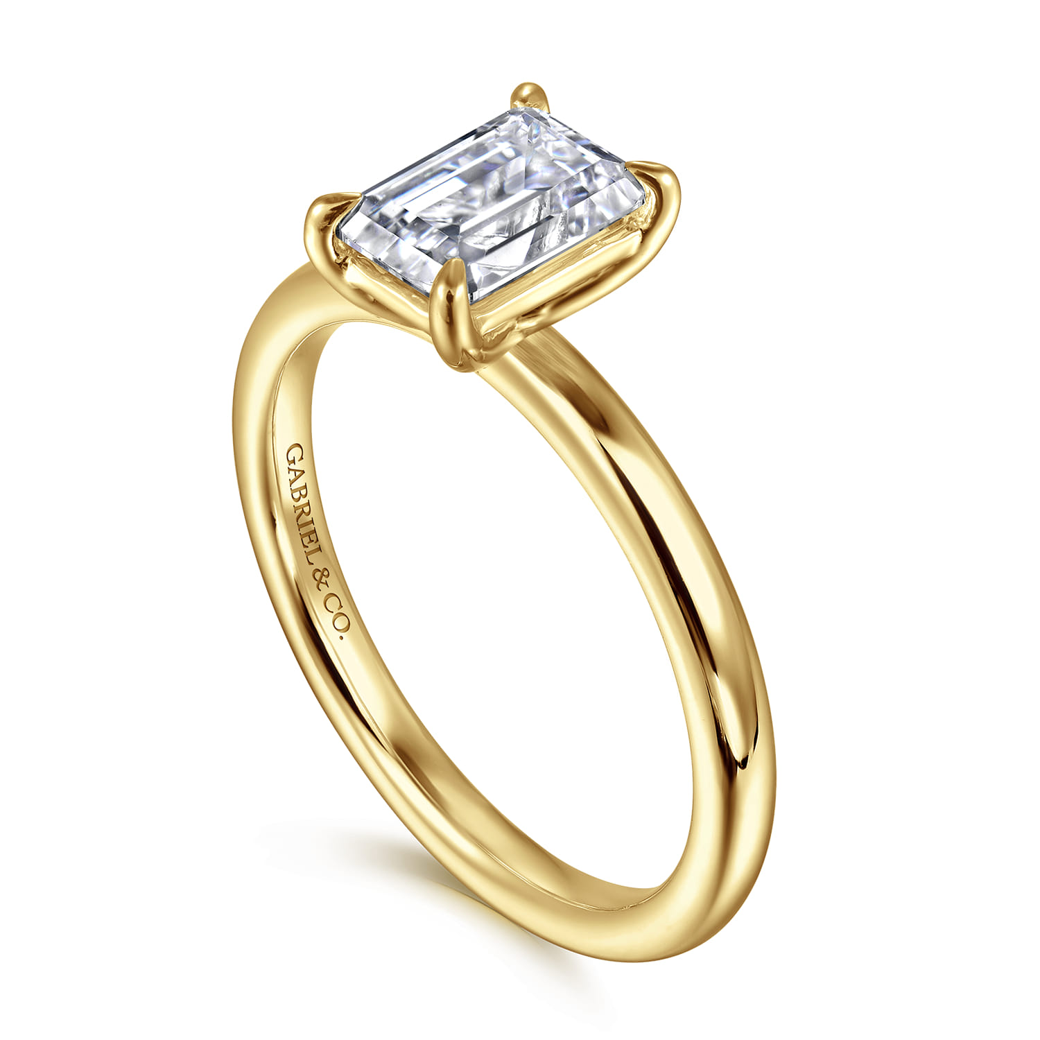 Emerald Solitaire Diamond Engagement Ring in 14K Yellow Gold, photograph 3