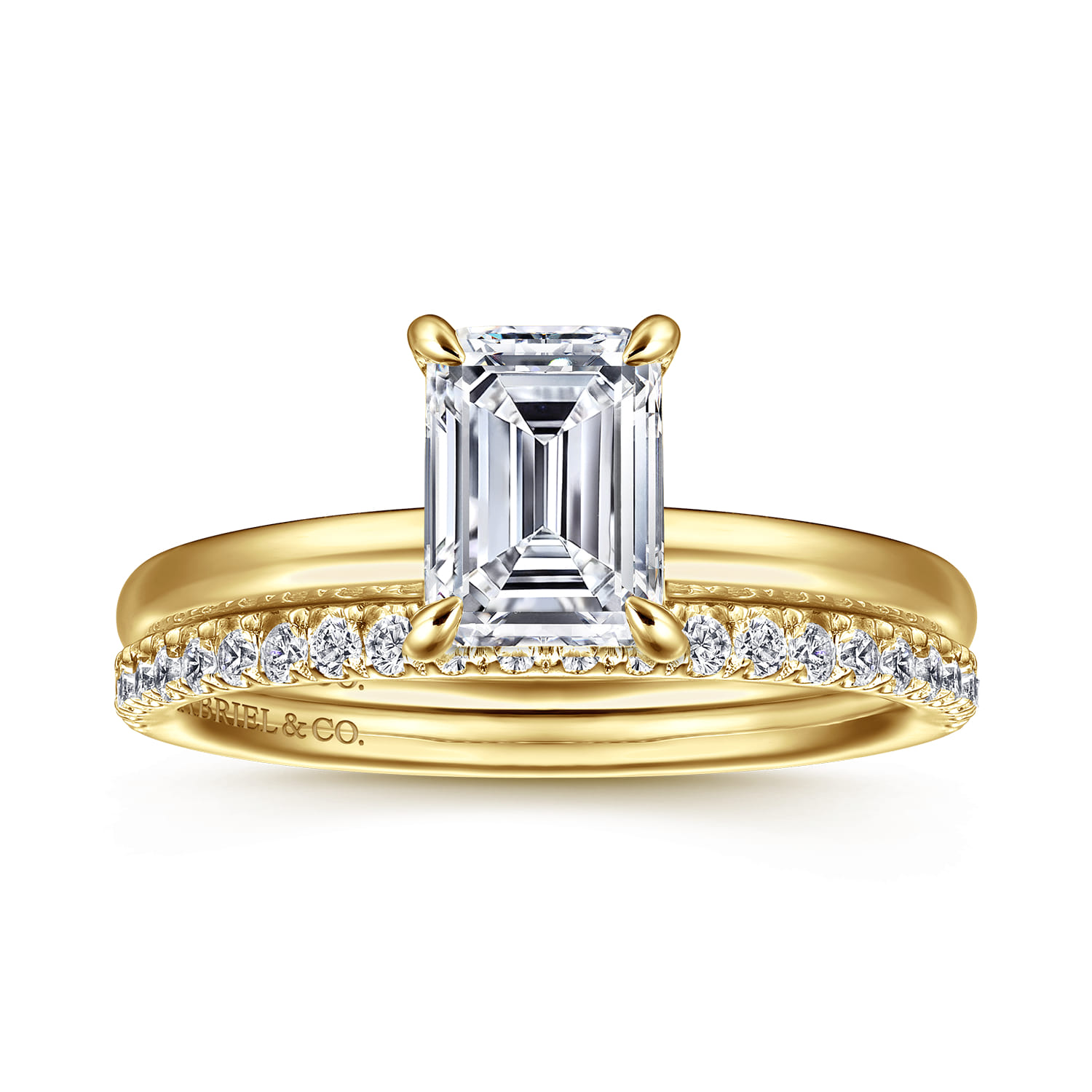 Emerald Solitaire Diamond Engagement Ring in 14K Yellow Gold, photograph 4